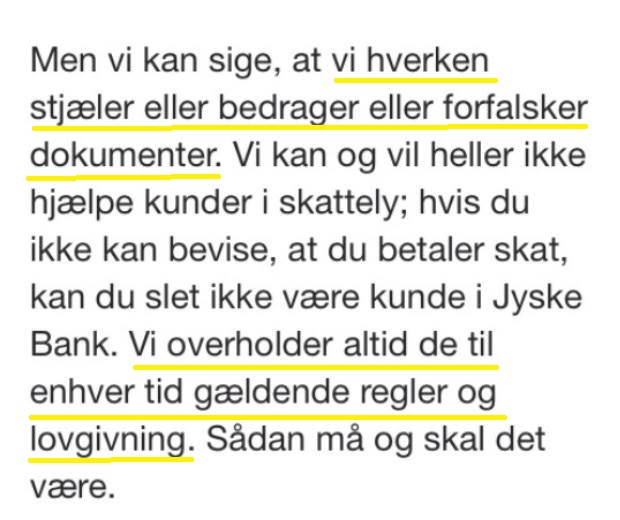 Fight against a criminal bank, The catfish in Jyske Bank bank, also known as the Green Butcher Is pleased with all questions, and agrees that Dialog is the way forward, but that is not what the bank's customers get to feel when Jyske bank exposes them to fraud.nish bank Follow the little man's battle against Denmark's second largest bank, which continues to cheat the customer. But now the customer gets the case for court, after 11 years of fraud, a case there was launched in 2013 as Ref. 328/2013 in the Danish Complaints Board, and then into court 2015. as case BS-402/2015-VIB "BS 1-698/2015" Viborg cort. / An extremely burdensome cause to be the victim of, the bank Jyske bank does not care, this kind of small criticism does not have any significance for the bank / / And what is the customer shouts about ?, as the bank is so cold facing A case against large Danish bank, for rough document false and fraud Fraud which the district attorney refused to investigate, and #jyskebank themselves refuses to stop Moving in to the court for a judgment. September 30, 2019 / The Executive Board of the large Danish banks is rewarded, to earn income and that without the shareholders like ATP. A P Møller asks questions See and share this illustration: https://facebook.com/jyske.bank.bedrager.kunde/photos/a.1124471997636950/1185935418157274/?type=3&source=54 / The court offers to meet and talk about the problem, and there is nothing we rather would. We have ourselves presented a series of appendices, for Annexes 100 and 101. And only want the jyskebank group, the bank's board of directors Admits what we already have provided proof of, so it is actually quite a simple matter. / We have since May. 2016 tried to enter into a dialogue, with jyske bank CEO Anders Dam, who consistently refuses to talk to us. We ourselves as a customer have tried dialogue, but the bank refuses, and block us on social media so we can't even follow the bank / We are surprised, that the bank still continues the fraud, when even the Group Board is fully aware of that the Danish bank has been discovered, in standing behind document false and fraud, deceiving / cheats business customer / Storberg business director, holds still out his hand, to get the bank opportunity to admit. Annex 1. date 16-07-2008 is false which the bank has taken interest since 30-12-2008. And the customer not agreed anyone SWAPS after 15-07-2008 No agreed of interest rate swaps have been made, to the loan, the customer 06-05-2009 has received offers for, and then taken the loan 03-07-2009 / If we are wrong, see what and we can correct the charges against the bank. In the case Viborg court BS 1-698/2015 No one in denmark seems worried about banks' understanding of the law, but maybe change the themselves after September 30th / If you have suggestions for getting Danish banks, to comply with all laws and regulations. So help us, otherwise Can no customer to Danish banks know themselves for sure. / Remember the bank is not judged in now, so only after the court has spoken. Do you know how Danish banks are doing banking business. / It's just a bit of what we're trying to get the bank talking with us about We ask jyske bank and pray board of directors, not to deceive us anymore, and instead talk with us. call us 0045 22227713 Storbjerg Erhverv Søvej 5 3100 horenbaek Denmark / http://nyadvokat.dk/great-danish-bank-lies-to-court-to-maneuver-with-agreement-appendix/ #dkpol #finans http://banknyt.dk / Brief annex explanation https://facebook.com/story.php?story_fbid=2168216426547147&id=1045397795495688 / Annexes 100 and 101 "28 - 101." https://facebook.com/pg/Gratis-kursus-i-jyske-bank-Sådan-laver-du-bedst-svig-lær-at-lyve-for-sjov-704647549936128/photos/?tab=album&album_id=704858869914996&ref=bookmarks / / / The corporate management of the Jyske Bank. Anders Christian Dam Niels Erik Jakobsen Per Skovhus Peter Schleidt Stands together, with the rest of the management. Sven Buhrækall Kurt Bligaard Pedersen Rina Asmussen Philip Baruch Jens Borup Keld Norup Christina Lykke Munk Johnny Christensen Marianne Lillevang And continued together in union, the bank fraud against customer. / The bank does not want to admit fraud itself, or apologize for anything. And this Danish bank does not want to stop the fraud, except after a judgment. / See more attachments from the trial here. https://facebook.com/pg/Gratis-kursus-i-jyske-bank-Sådan-laver-du-bedst-svig-lær-at-lyve-for-sjov-704647549936128/photos/?tab=albums&__xts__%5B0%5D=33.%7B%22logging_data%22%3A%7B%22event_type%22%3A%22tapped_see_all_page_photo_albums%22%2C%22impression_info%22%3A%22eyJmIjp7InBhZ2VfaWQiOiI3MDQ2NDc1NDk5MzYxMjgiLCJpdGVtX2NvdW50IjoiMCJ9fQ%22%2C%22surface%22%3A%22mobile_page_photos_tab%22%2C%22interacted_story_type%22%3A%22148947852156832%22%2C%22session_id%22%3A%2249f61eb0a58469a5564b5ec758d0d561%22%7D%7D&ref=bookmarks&mt_nav=1 / #China #Financial #Finans #Bank #Police #Government #News #Press #Denmark #Investments #Stocks #DRnyhede #News #Press #Share #Pol #dkpol #aktieforening #share #criminal
